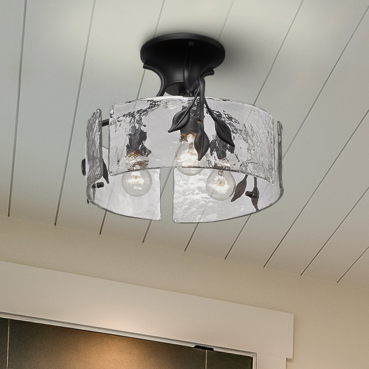 Golden Lighting Calla 3-light Semi-Flush Mount in Natural Black - - Golden Lighting