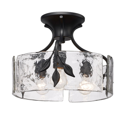 Calla 3 Light Semi-Flush in Natural Black with Hammered Water Glass Shade - - Golden Lighting