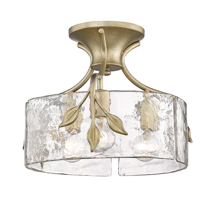 Calla WG 3 Light Semi-Flush in White Gold with Hammered Water Glass Shade - - Golden Lighting