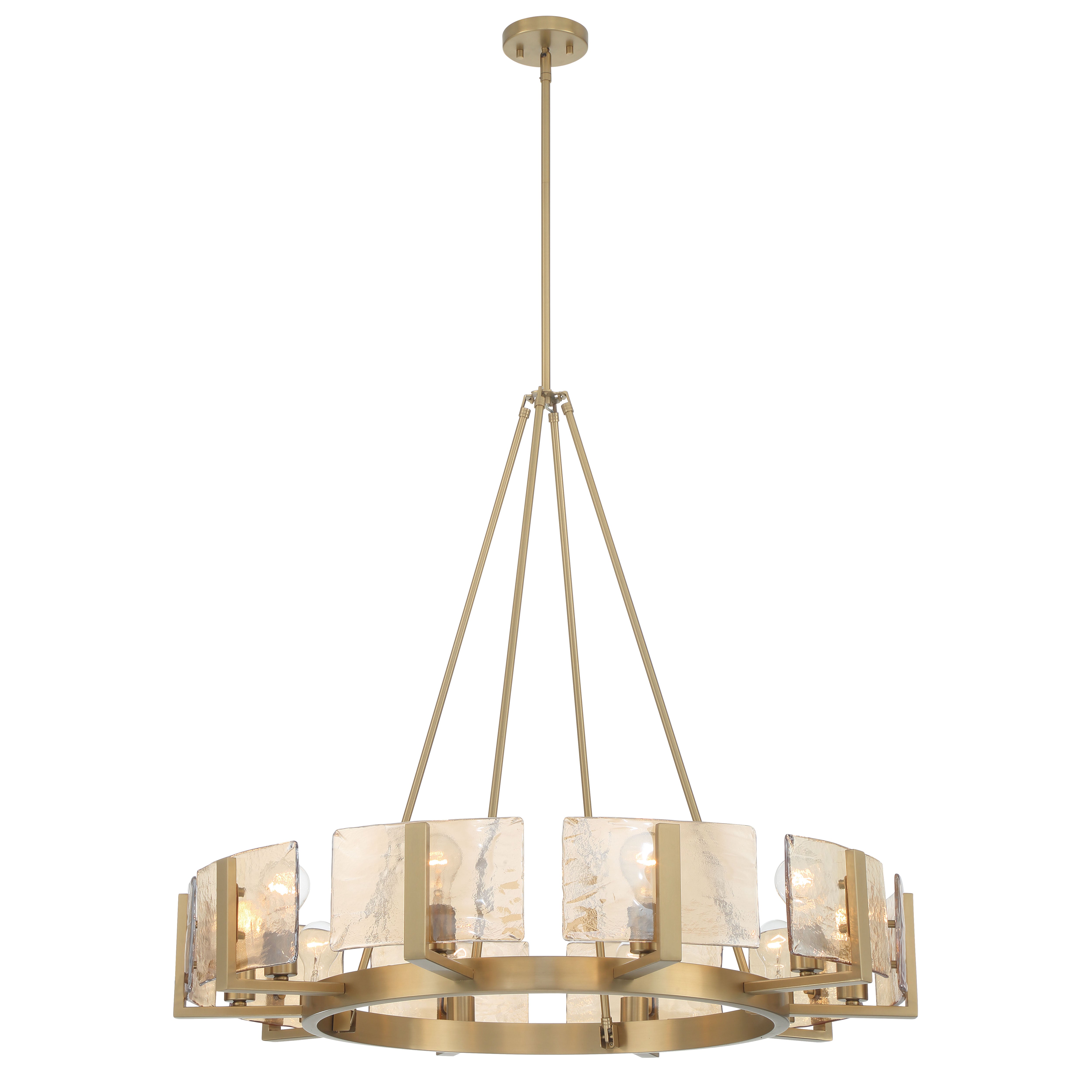 Aenon 10-light Chandelier in Brushed Champagne Brass with Amber Water Glass - - Golden Lighting