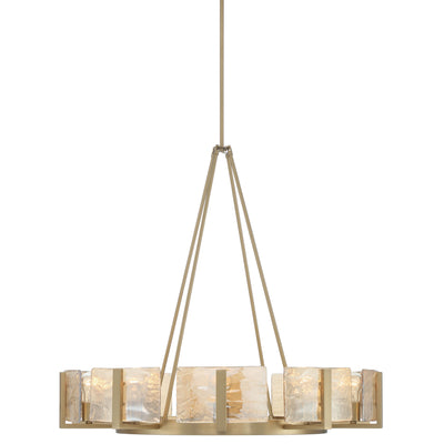 Aenon 10-light Chandelier in Brushed Champagne Brass with Amber Water Glass - - Golden Lighting
