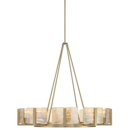 Aenon 10-light Chandelier in Brushed Champagne Brass with Amber Water Glass - - Golden Lighting