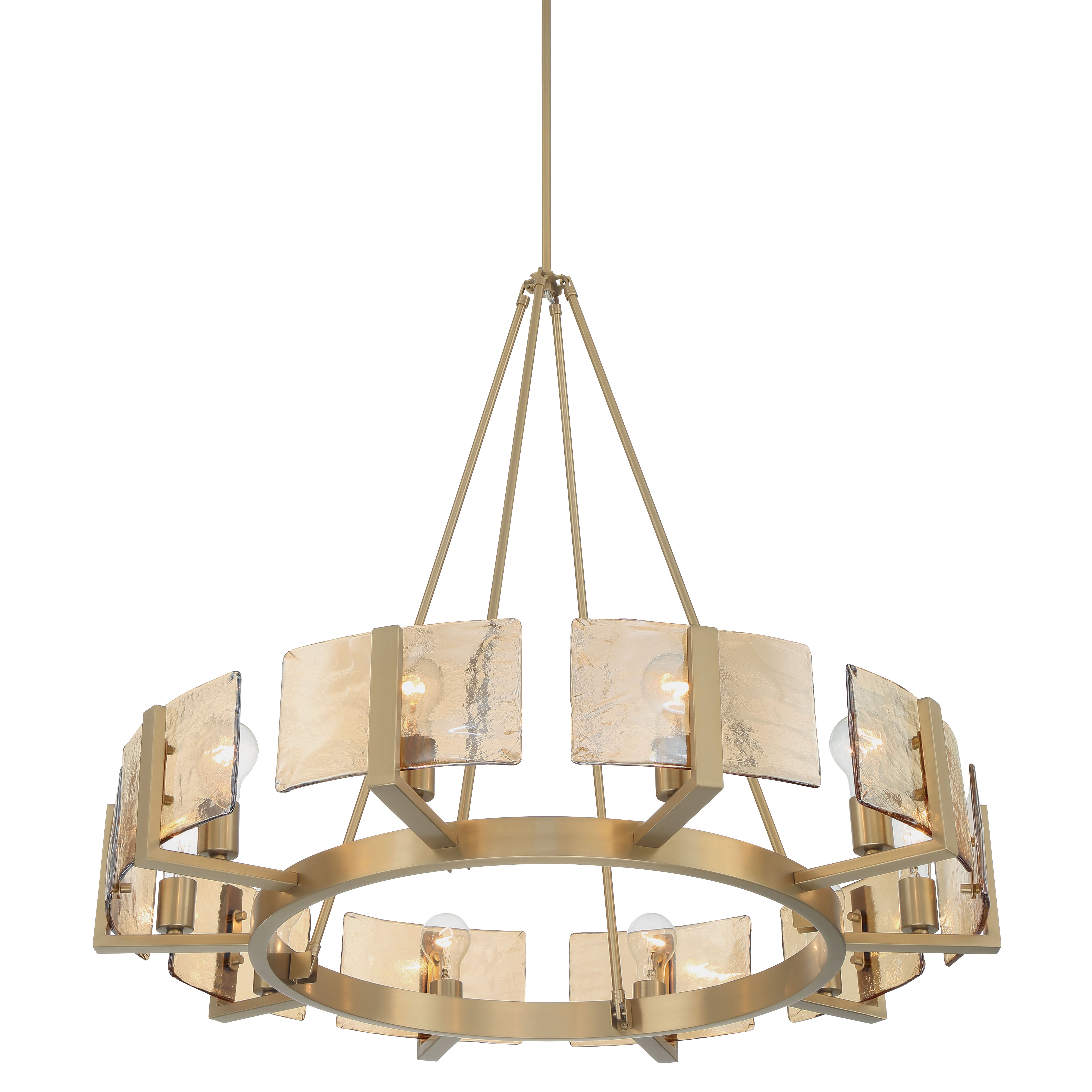 Aenon 10-light Chandelier in Brushed Champagne Brass with Amber Water Glass - - Golden Lighting