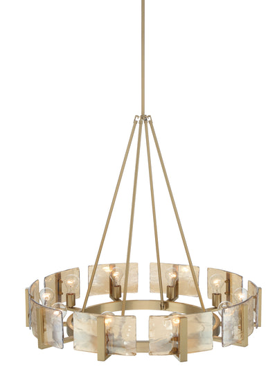Aenon 10-light Chandelier in Brushed Champagne Brass with Amber Water Glass - - Golden Lighting