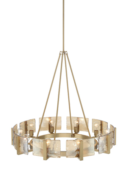 Aenon 10-light Chandelier in Brushed Champagne Brass with Amber Water Glass - - Golden Lighting