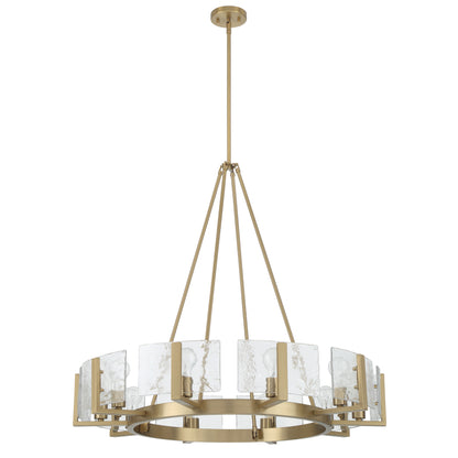 Aenon 10-light Chandelier in Brushed Champagne Brass with Hammered Water Glass - - Golden Lighting