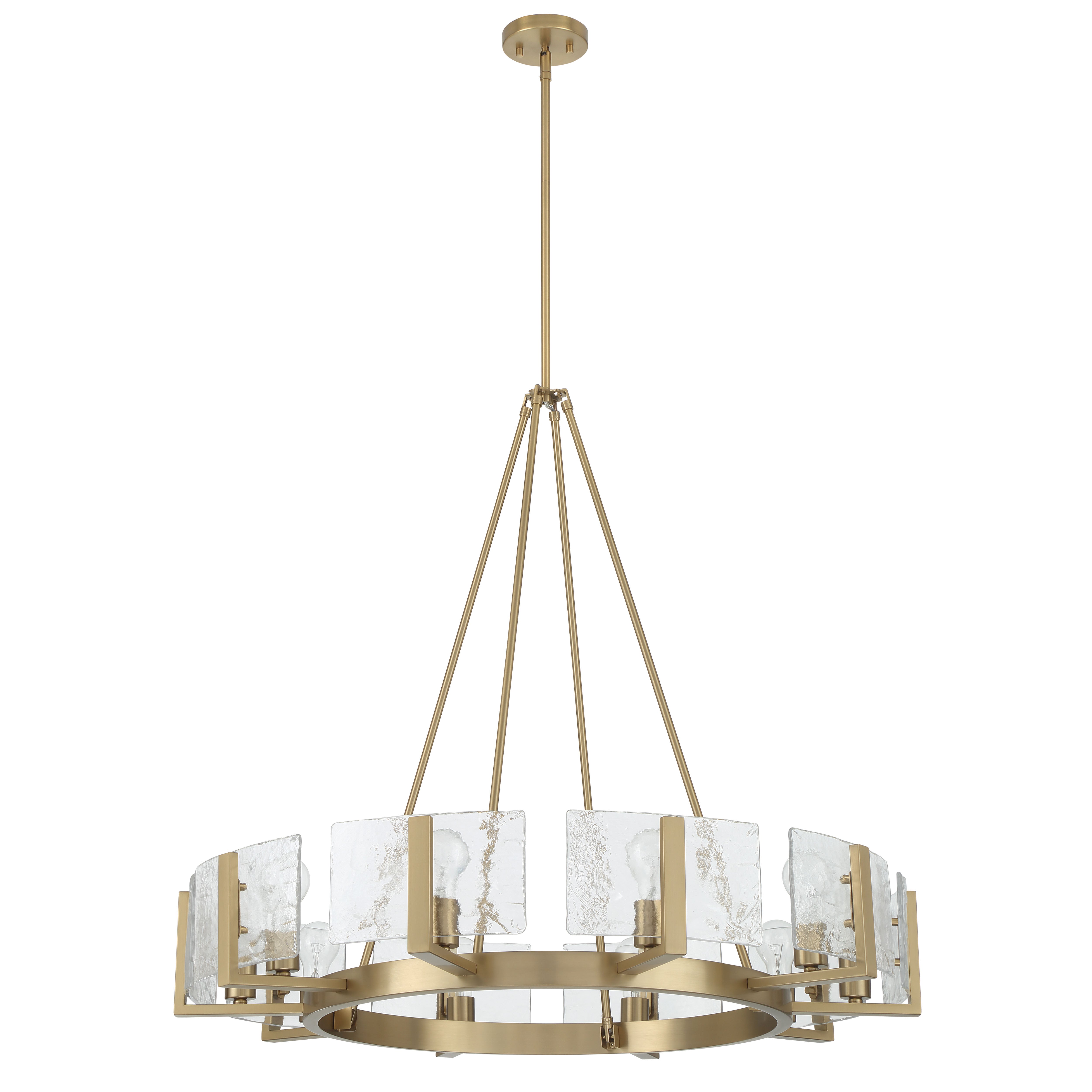Aenon 10-light Chandelier in Brushed Champagne Brass with Hammered Water Glass - - Golden Lighting