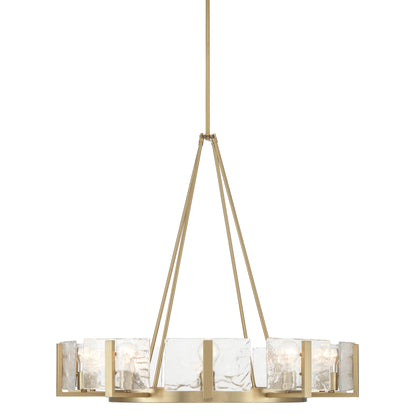 Aenon 10-light Chandelier in Brushed Champagne Brass with Hammered Water Glass - - Golden Lighting