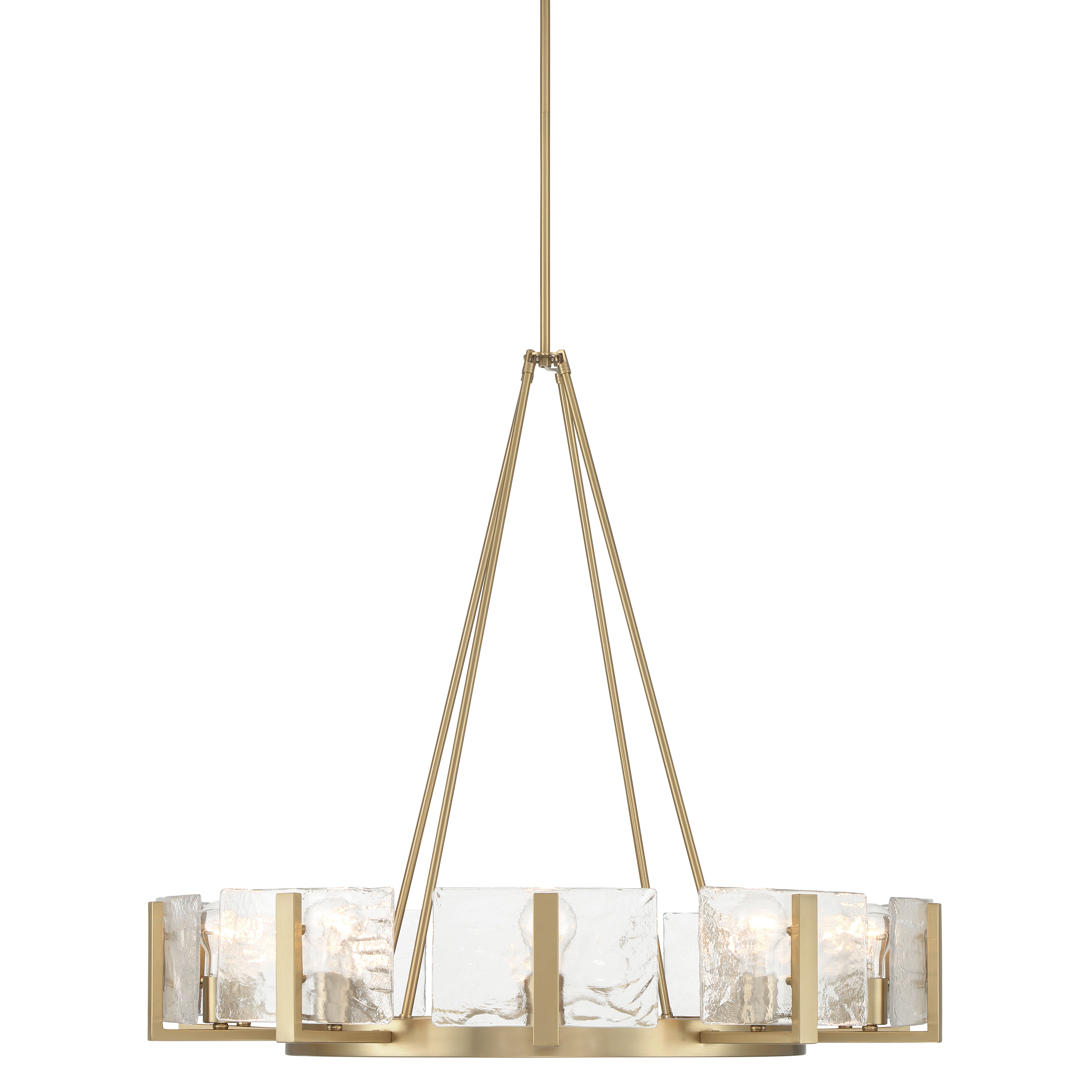 Aenon 10-light Chandelier in Brushed Champagne Brass with Hammered Water Glass - - Golden Lighting