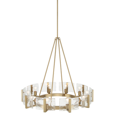Aenon 10-light Chandelier in Brushed Champagne Brass with Hammered Water Glass - - Golden Lighting