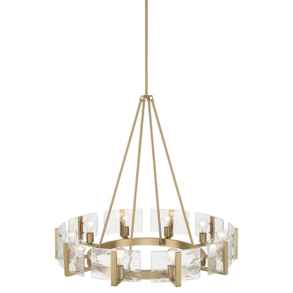 Aenon 10-light Chandelier in Brushed Champagne Brass with Hammered Water Glass - - Golden Lighting