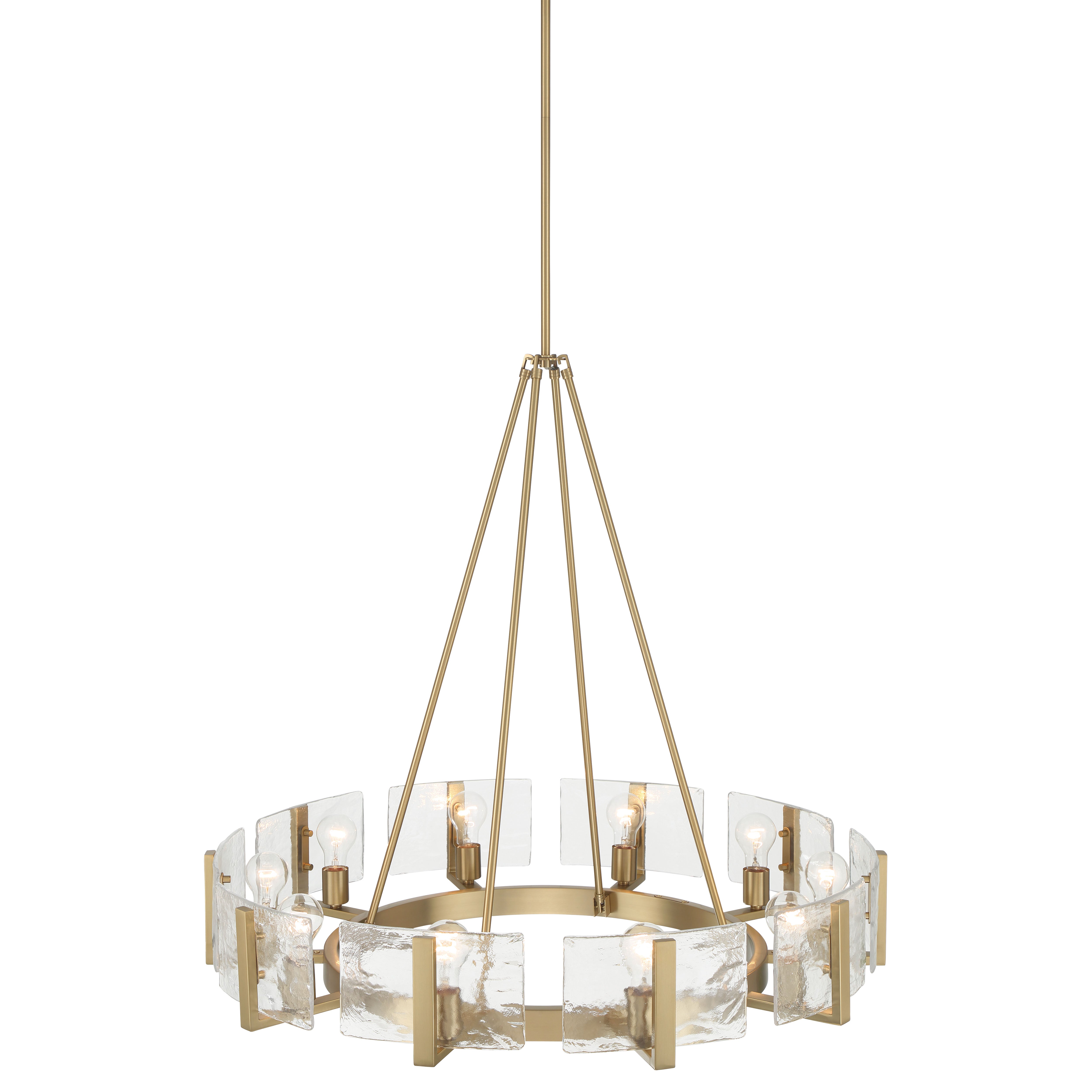 Aenon 10-light Chandelier in Brushed Champagne Brass with Hammered Water Glass - - Golden Lighting