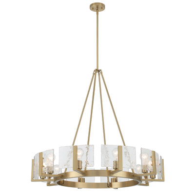 Aenon 10-light Chandelier in Brushed Champagne Brass with Hammered Water Glass - - Golden Lighting