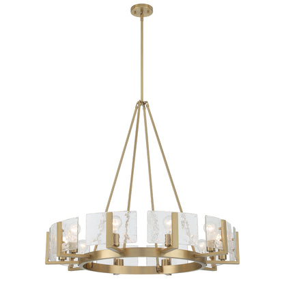 Aenon 10-light Chandelier in Brushed Champagne Brass with Hammered Water Glass - - Golden Lighting