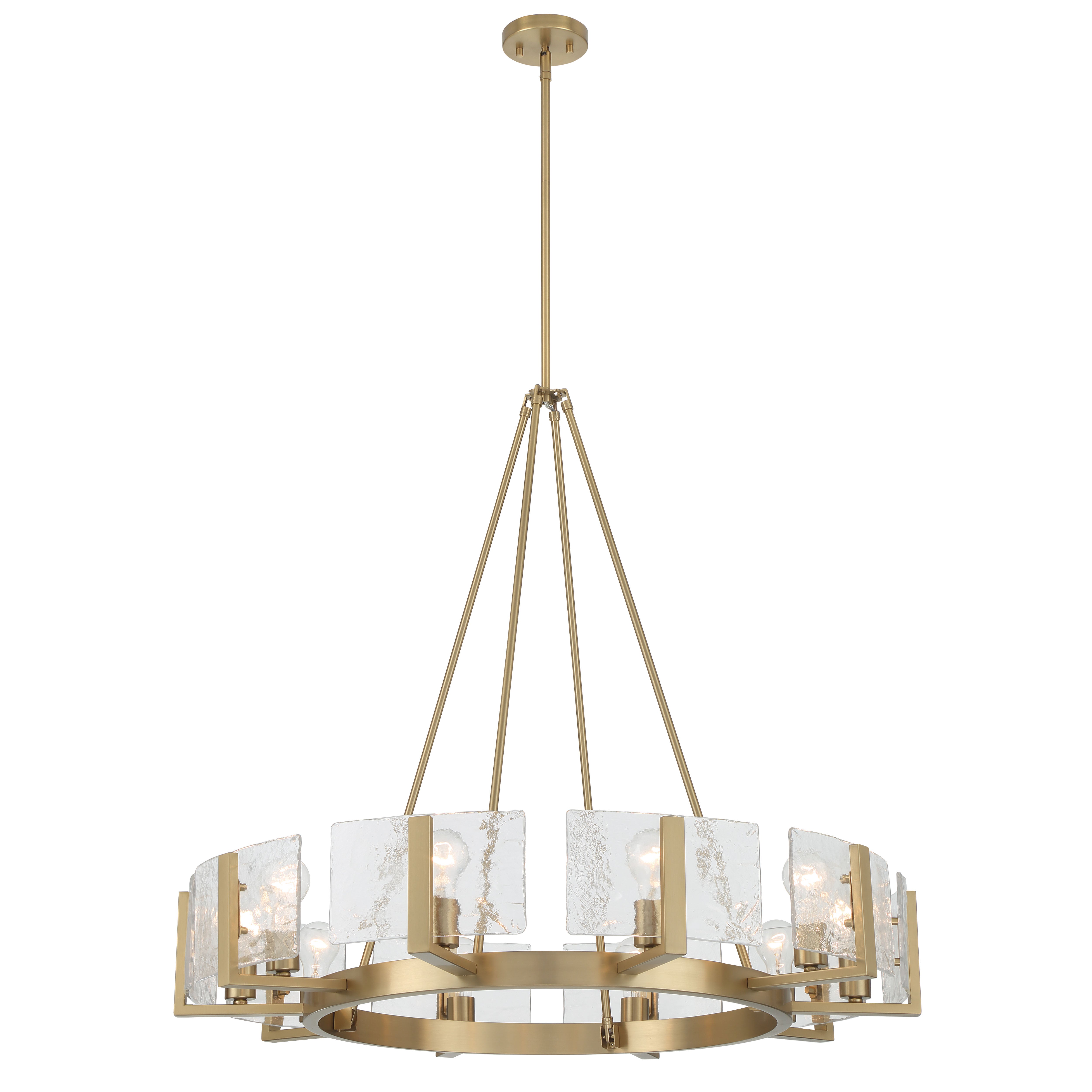 Aenon 10-light Chandelier in Brushed Champagne Brass with Hammered Water Glass - - Golden Lighting