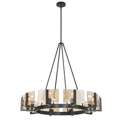 Aenon 10-light Chandelier in Matte Black with Amber Water Glass - - Golden Lighting