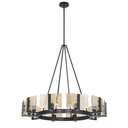 Aenon 10-light Chandelier in Matte Black with Amber Water Glass - - Golden Lighting