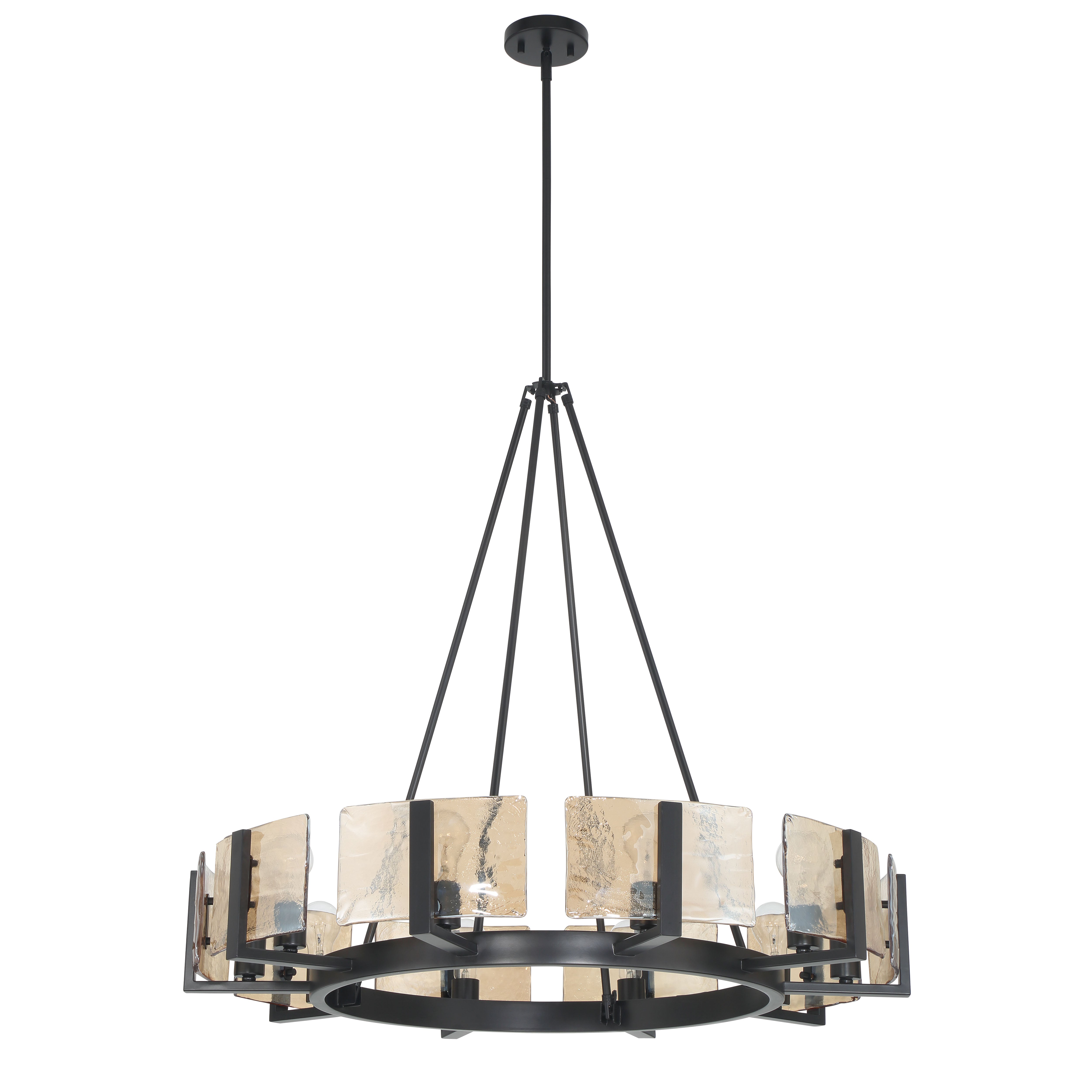 Aenon 10-light Chandelier in Matte Black with Amber Water Glass - - Golden Lighting
