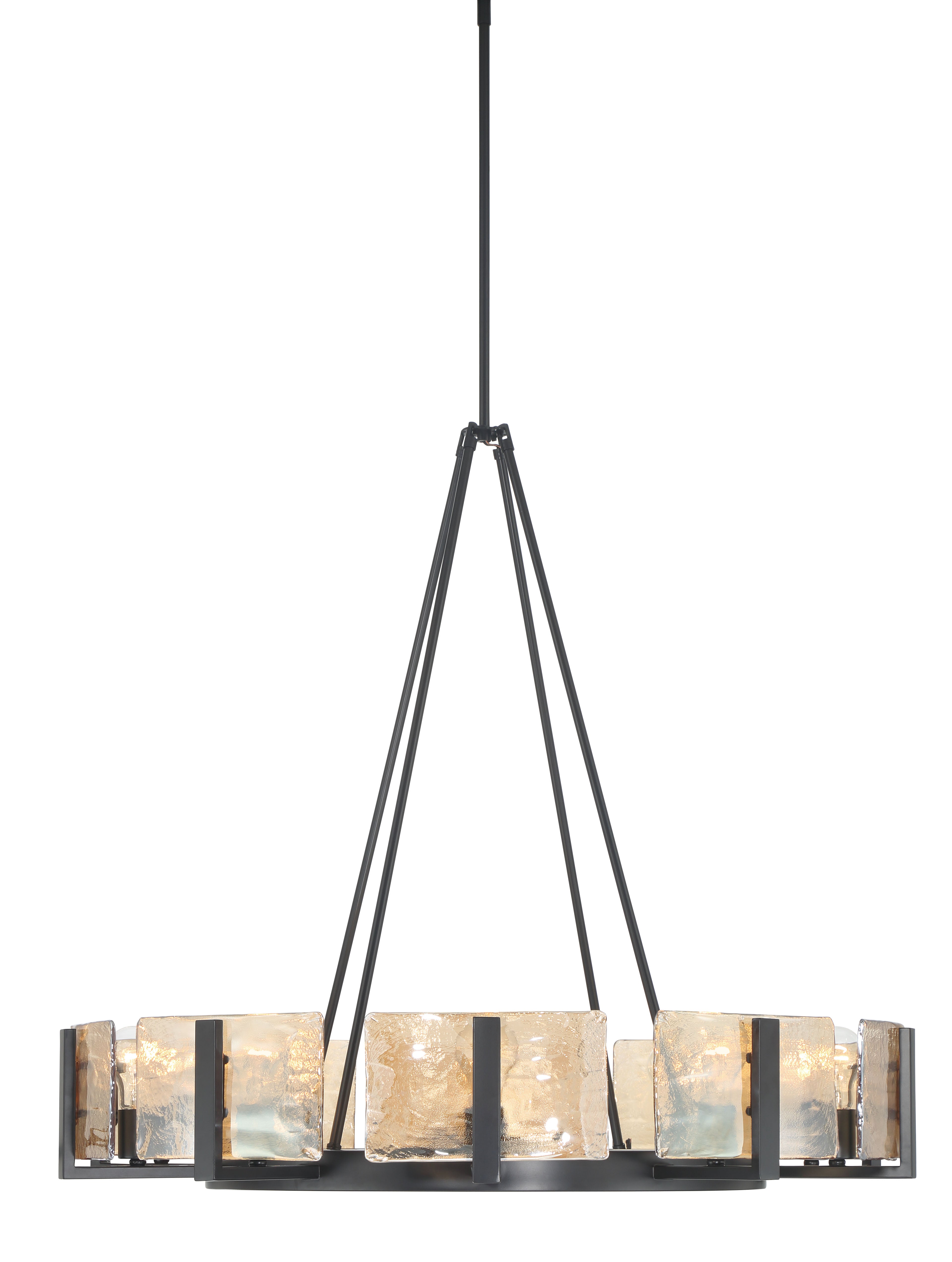 Aenon 10-light Chandelier in Matte Black with Amber Water Glass - - Golden Lighting