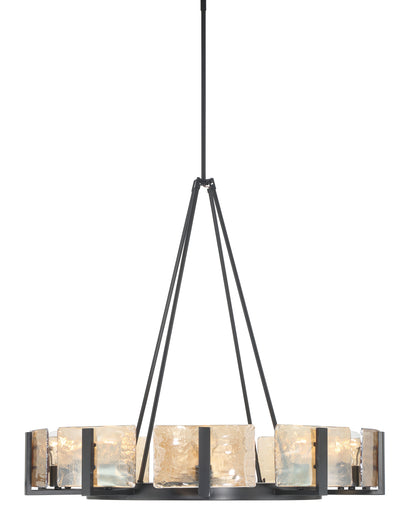 Aenon 10-light Chandelier in Matte Black with Amber Water Glass - - Golden Lighting