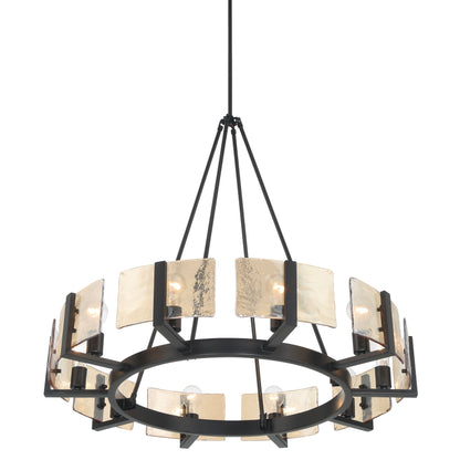 Aenon 10-light Chandelier in Matte Black with Amber Water Glass - - Golden Lighting
