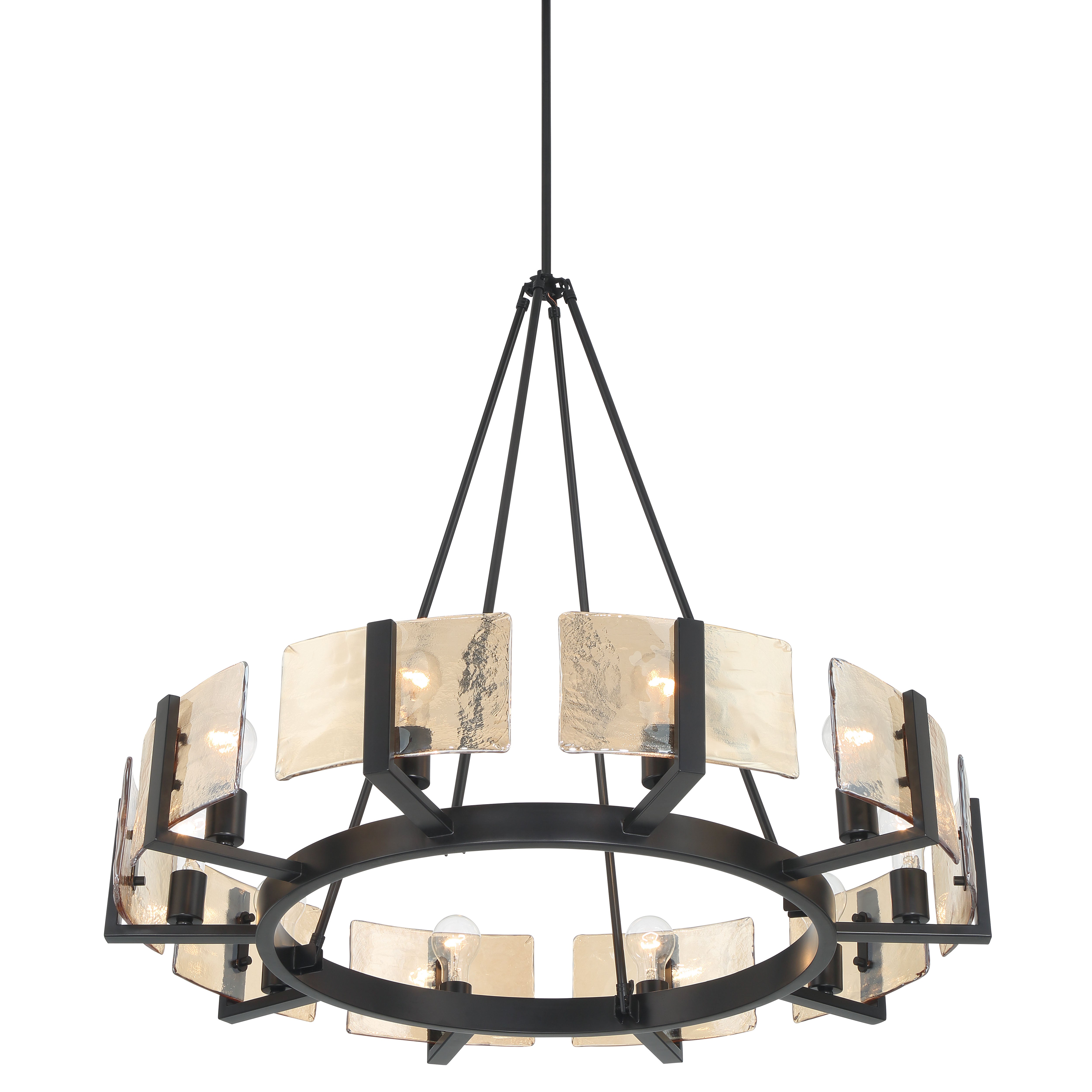 Aenon 10-light Chandelier in Matte Black with Amber Water Glass - - Golden Lighting