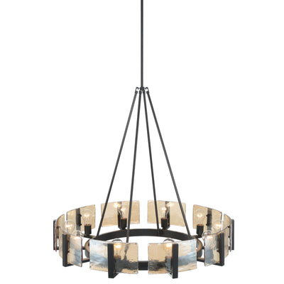 Aenon 10-light Chandelier in Matte Black with Amber Water Glass - - Golden Lighting