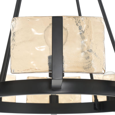 Aenon 10-light Chandelier in Matte Black with Amber Water Glass - - Golden Lighting