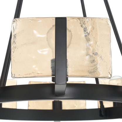 Aenon 10-light Chandelier in Matte Black with Amber Water Glass - - Golden Lighting
