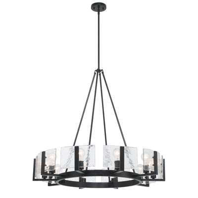 Aenon 10-light Chandelier in Matte Black with Hammered Water Glass - - Golden Lighting