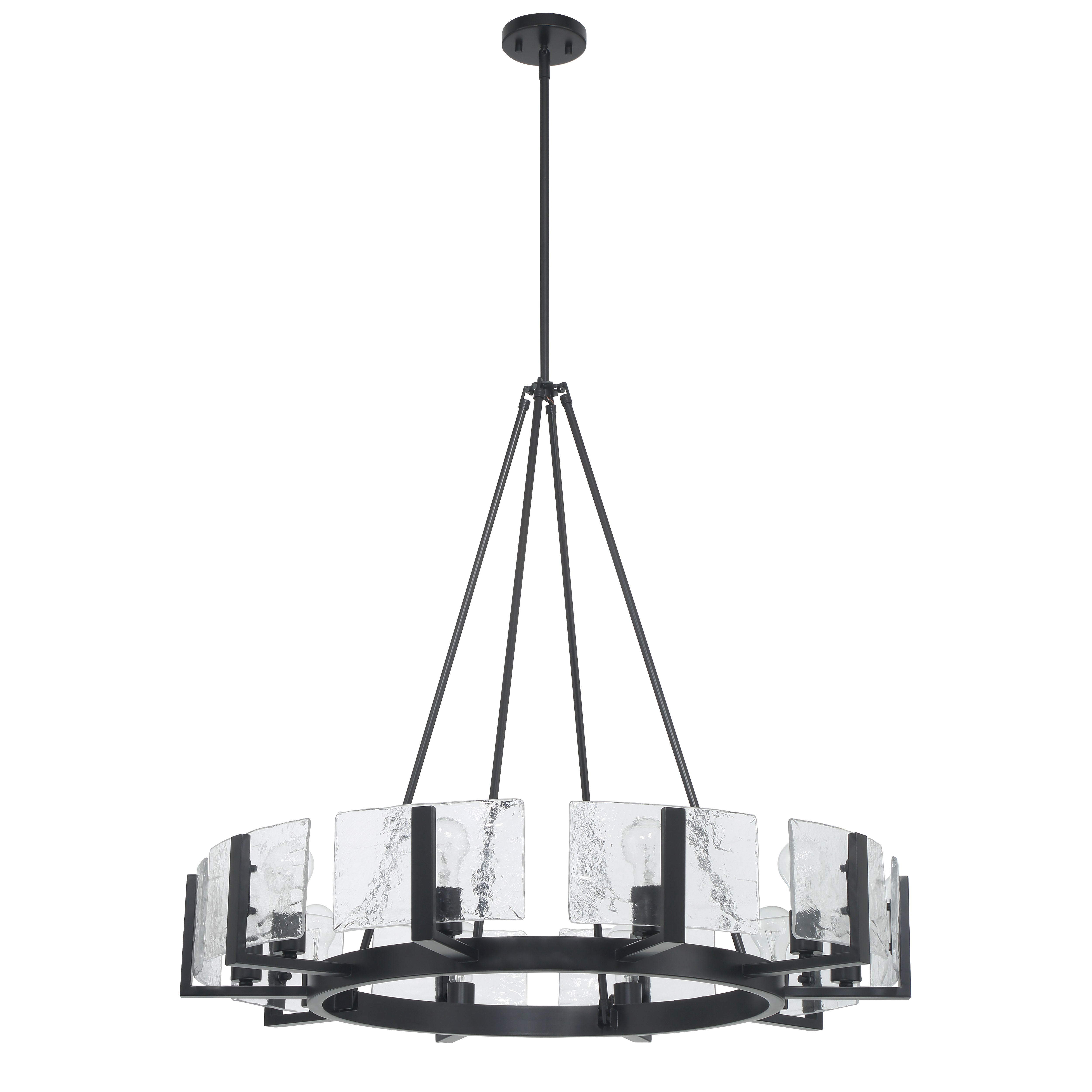 Aenon 10-light Chandelier in Matte Black with Hammered Water Glass - - Golden Lighting