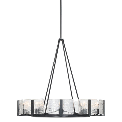 Aenon 10-light Chandelier in Matte Black with Hammered Water Glass - - Golden Lighting