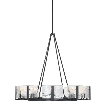 Aenon 10-light Chandelier in Matte Black with Hammered Water Glass - - Golden Lighting