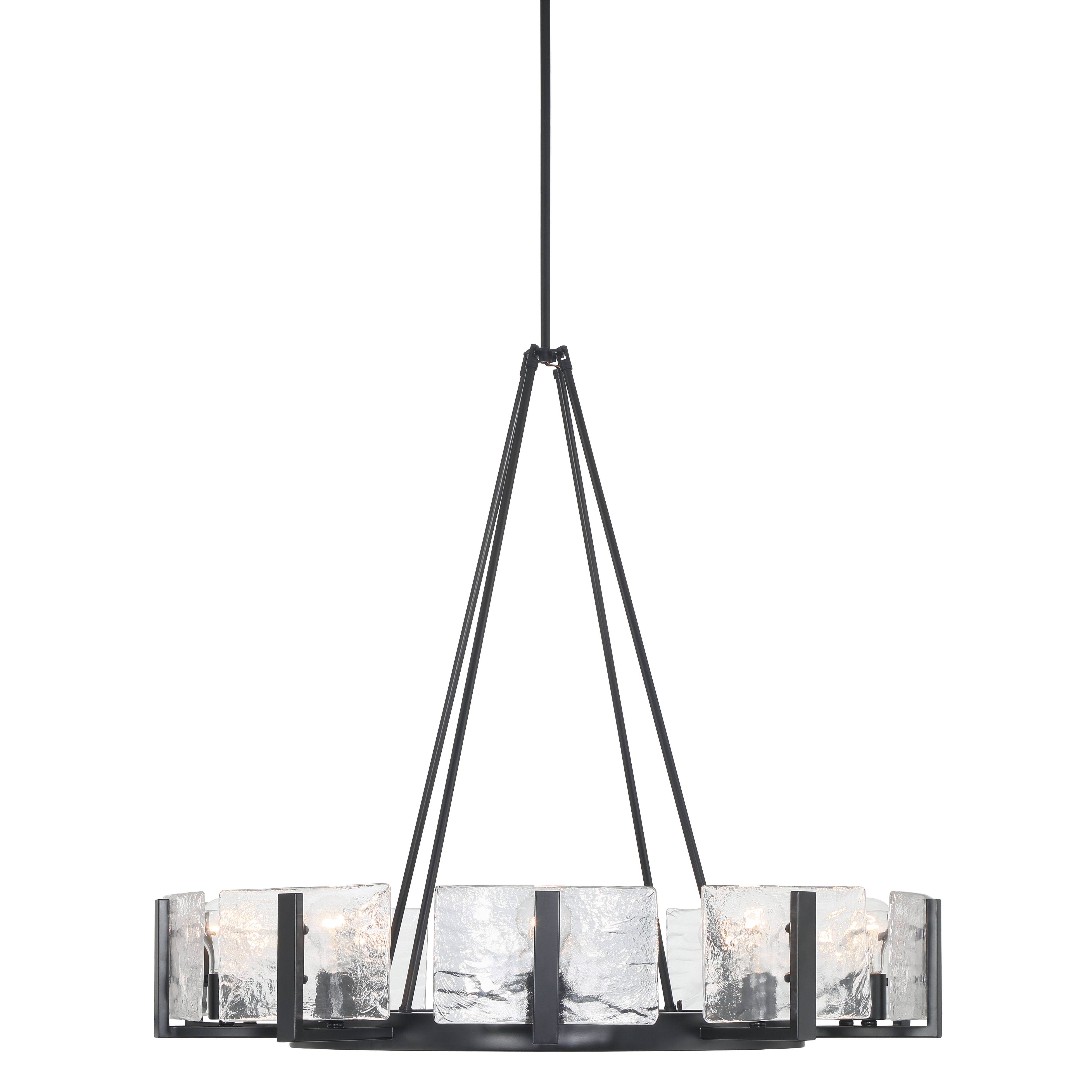 Aenon 10-light Chandelier in Matte Black with Hammered Water Glass - - Golden Lighting
