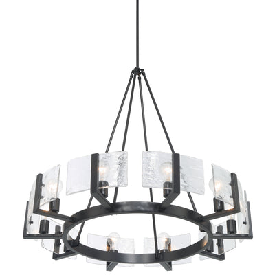 Aenon 10-light Chandelier in Matte Black with Hammered Water Glass - - Golden Lighting