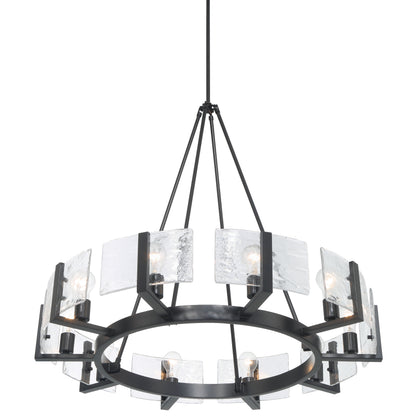 Aenon 10-light Chandelier in Matte Black with Hammered Water Glass - - Golden Lighting