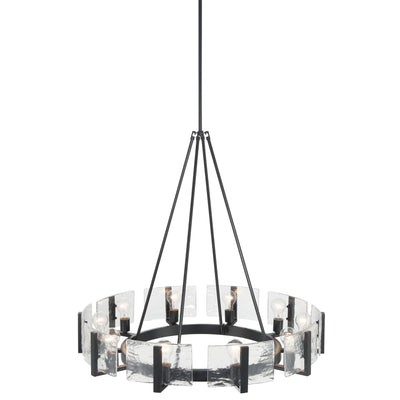 Aenon 10-light Chandelier in Matte Black with Hammered Water Glass - - Golden Lighting