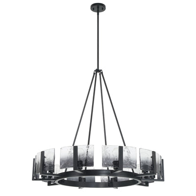 Aenon 10-light Chandelier in Matte Black with Smokey Water Glass - - Golden Lighting