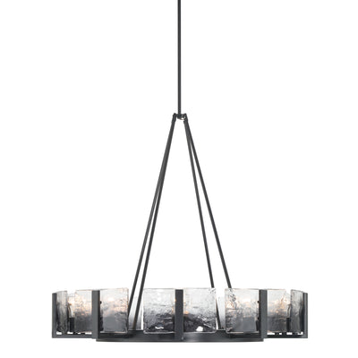 Aenon 10-light Chandelier in Matte Black with Smokey Water Glass - - Golden Lighting