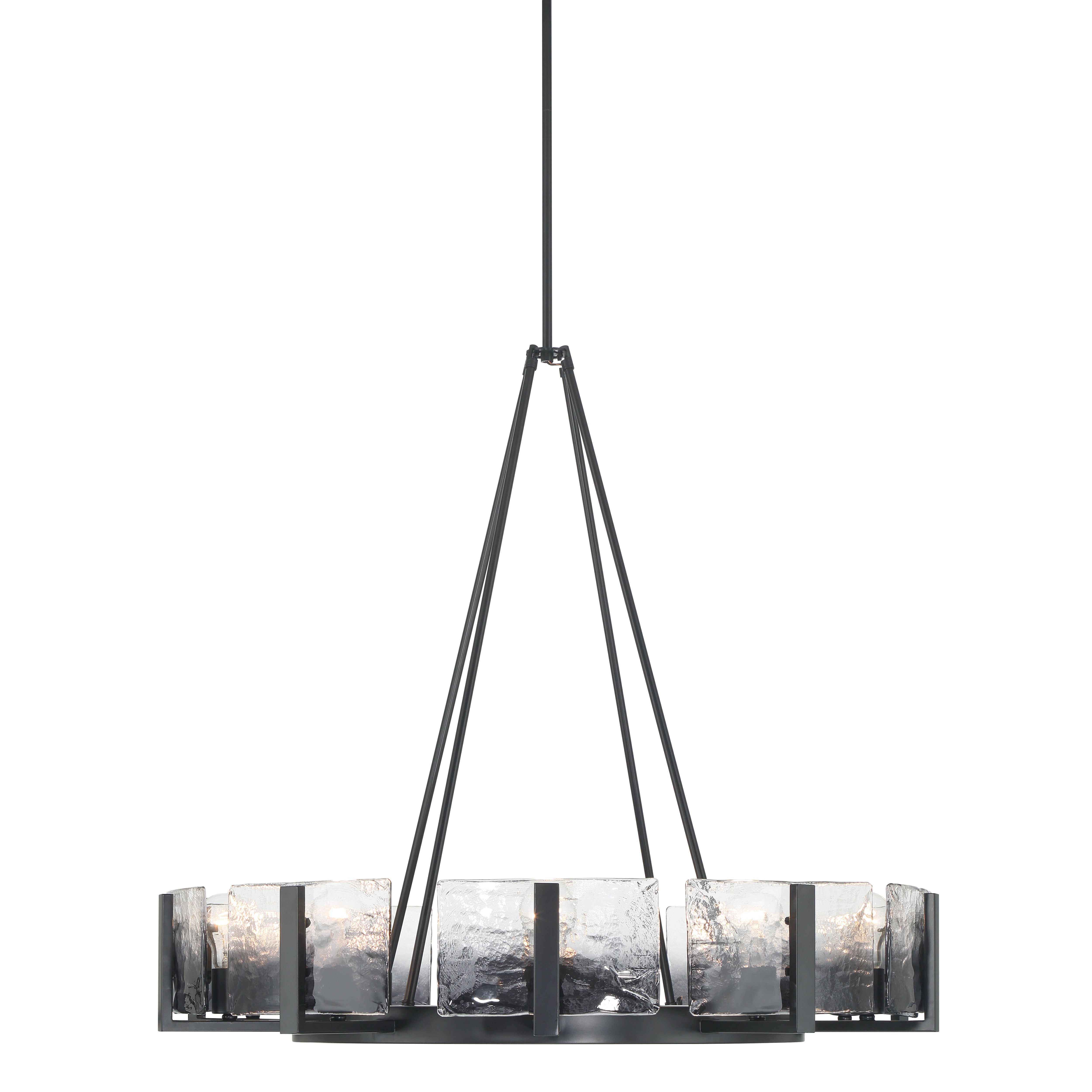 Aenon 10-light Chandelier in Matte Black with Smokey Water Glass - - Golden Lighting