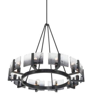 Aenon 10-light Chandelier in Matte Black with Smokey Water Glass - - Golden Lighting