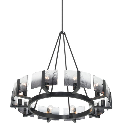 Aenon 10-light Chandelier in Matte Black with Smokey Water Glass - - Golden Lighting