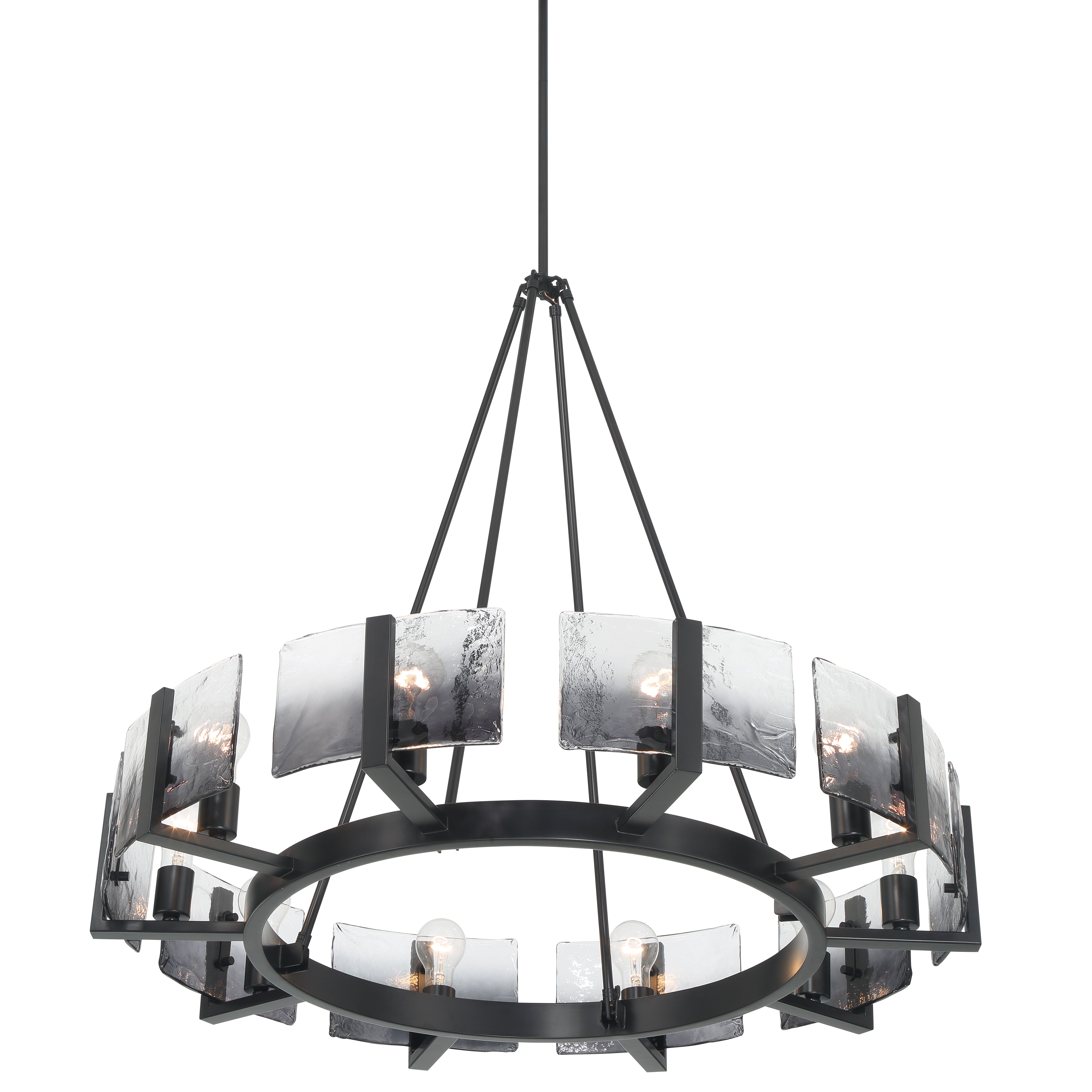 Aenon 10-light Chandelier in Matte Black with Smokey Water Glass - - Golden Lighting