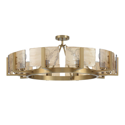 Aenon 10-light Semi-Flush Mount in Brushed Champagne Brass with Amber Water Glass - - Golden Lighting