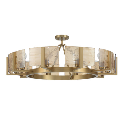 Aenon 10-light Semi-Flush Mount in Brushed Champagne Brass with Amber Water Glass - - Golden Lighting
