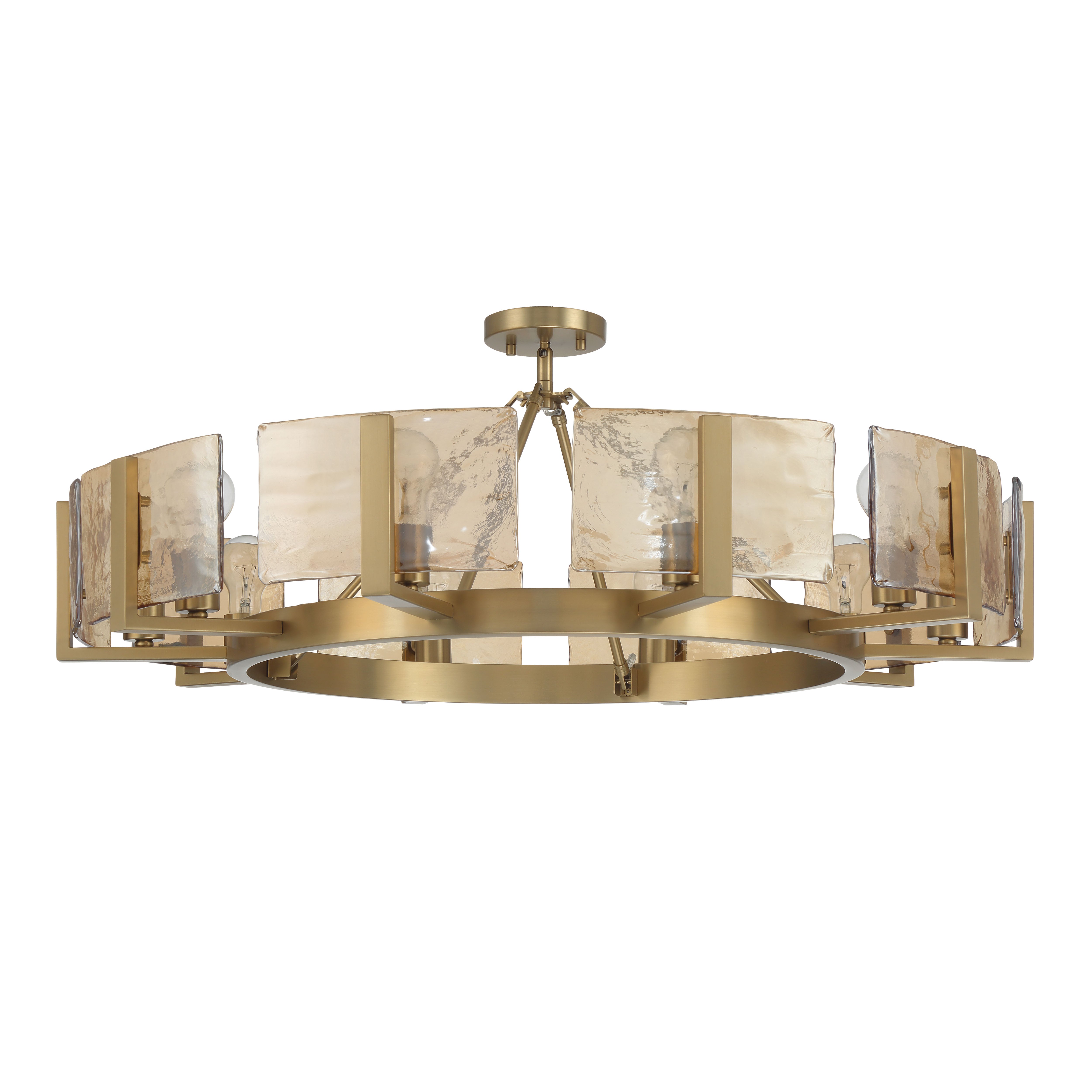 Aenon 10-light Semi-Flush Mount in Brushed Champagne Brass with Amber Water Glass - - Golden Lighting