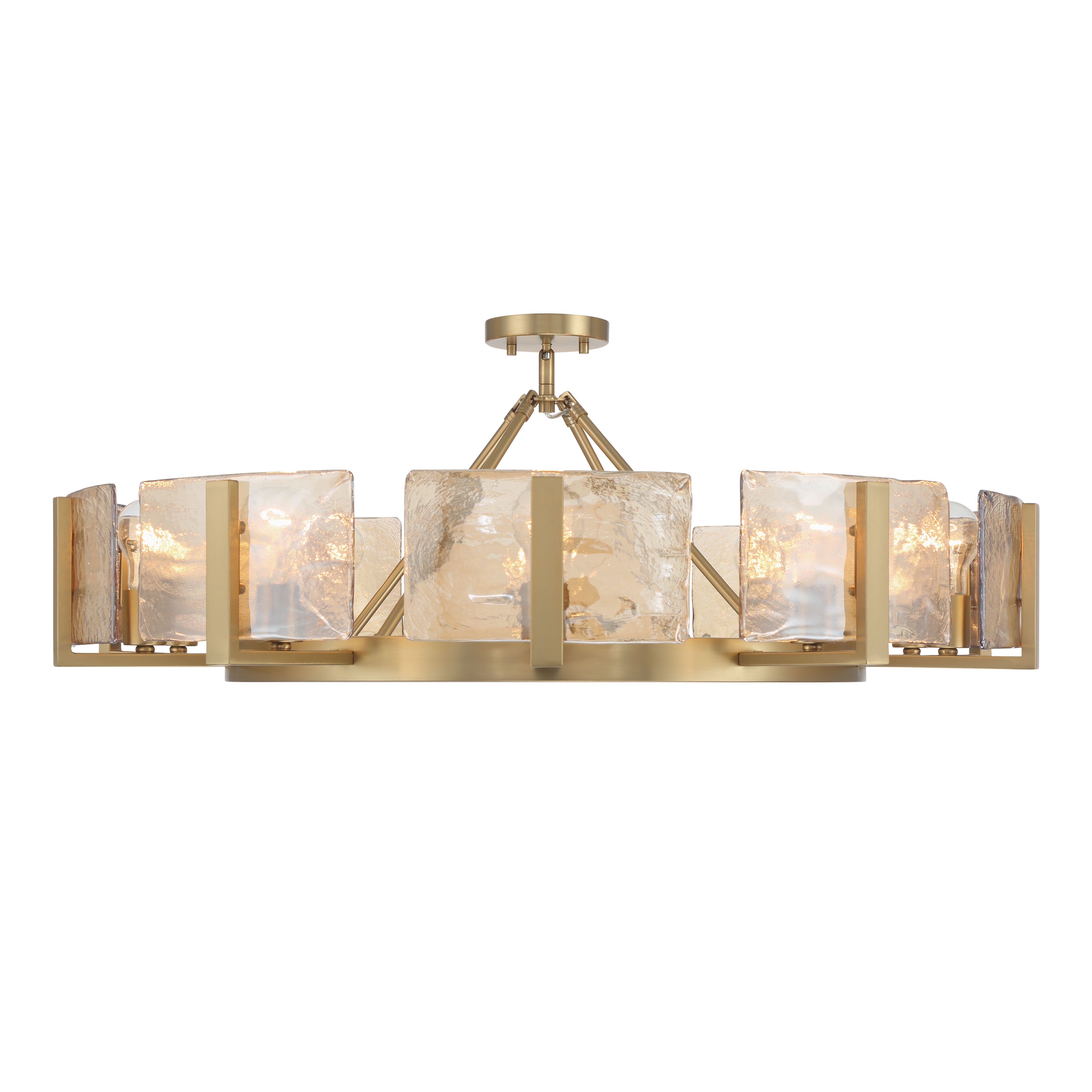 Aenon 10-light Semi-Flush Mount in Brushed Champagne Brass with Amber Water Glass - - Golden Lighting