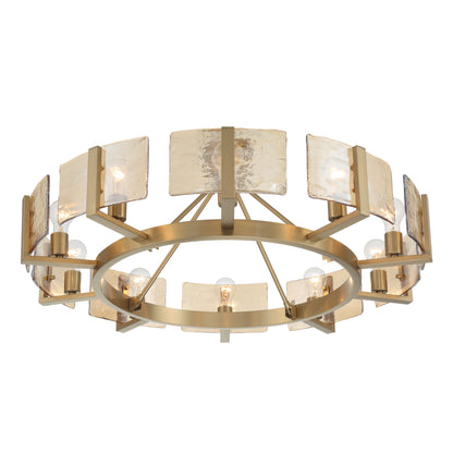 Aenon 10-light Semi-Flush Mount in Brushed Champagne Brass with Amber Water Glass - - Golden Lighting