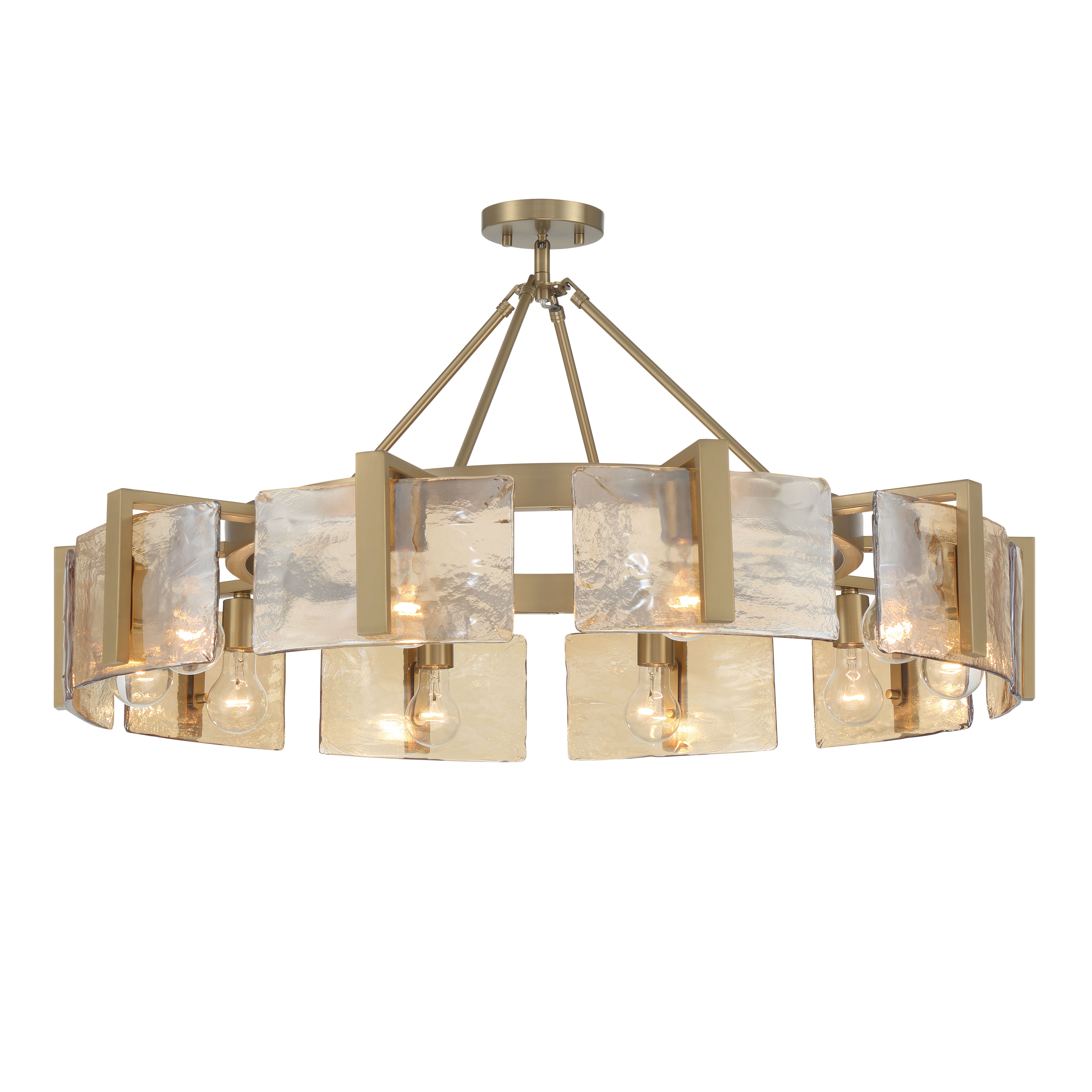 Aenon 10-light Semi-Flush Mount in Brushed Champagne Brass with Amber Water Glass - - Golden Lighting