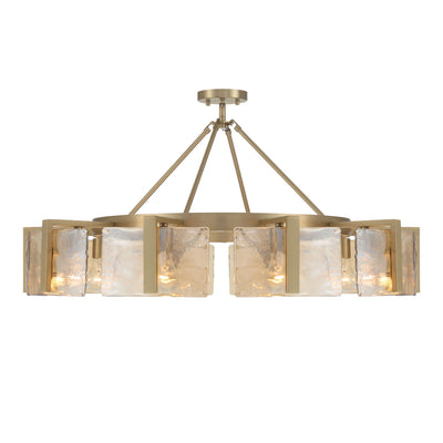 Aenon 10-light Semi-Flush Mount in Brushed Champagne Brass with Amber Water Glass - - Golden Lighting
